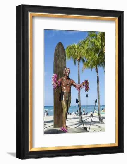 Duke Paoa Kahanamoku, Waikiki Beach, Honolulu, Oahu, Hawaii, United States of America, Pacific-Michael DeFreitas-Framed Photographic Print