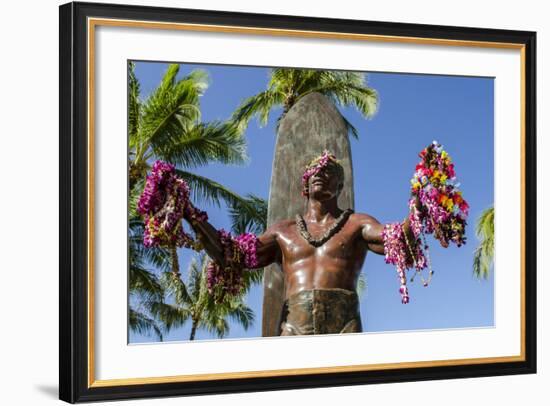 Duke Paoa Kahanamoku, Waikiki Beach, Honolulu, Oahu, Hawaii-Michael DeFreitas-Framed Photographic Print