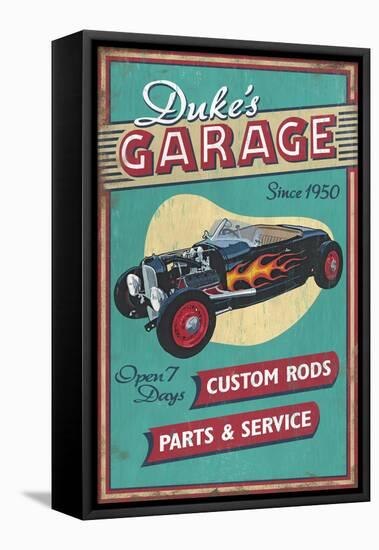 Dukes Garage - Vintage Sign-Lantern Press-Framed Stretched Canvas