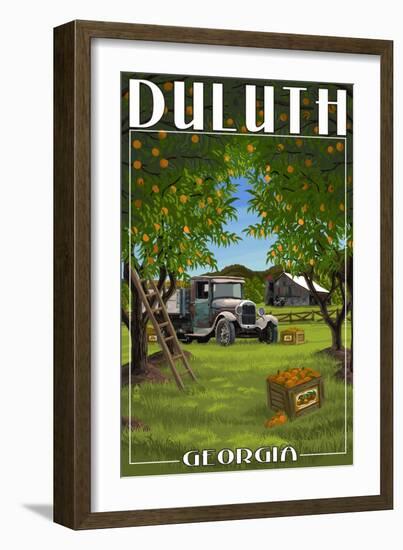 Duluth, Georgia - Peach Orchard with Truck-Lantern Press-Framed Art Print