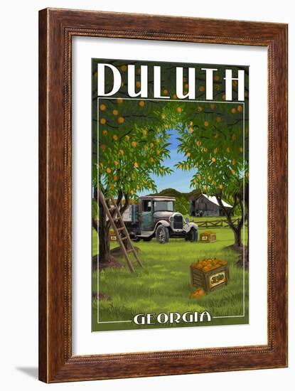 Duluth, Georgia - Peach Orchard with Truck-Lantern Press-Framed Art Print