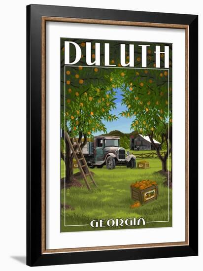 Duluth, Georgia - Peach Orchard with Truck-Lantern Press-Framed Art Print