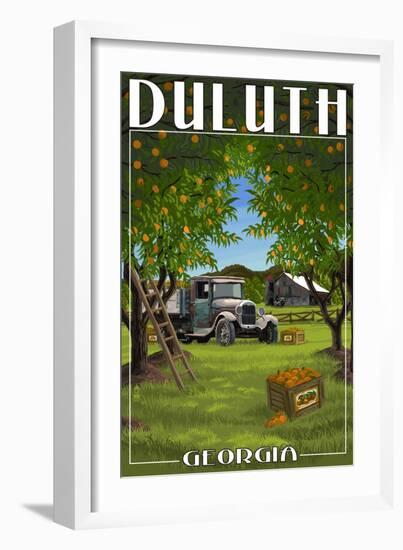 Duluth, Georgia - Peach Orchard with Truck-Lantern Press-Framed Art Print