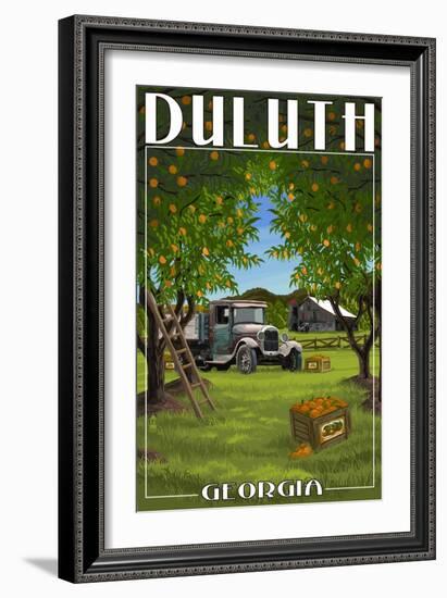 Duluth, Georgia - Peach Orchard with Truck-Lantern Press-Framed Art Print