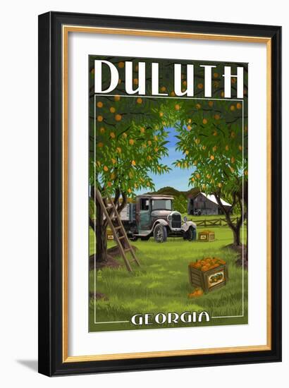 Duluth, Georgia - Peach Orchard with Truck-Lantern Press-Framed Art Print