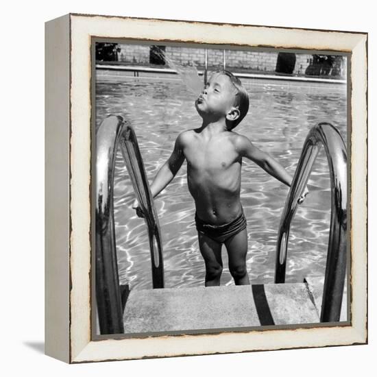 Duncan Richardson, 3-Year-Old Swimming Prodigy, Spouting Water Like a Whale, Town House Pool-Martha Holmes-Framed Premier Image Canvas