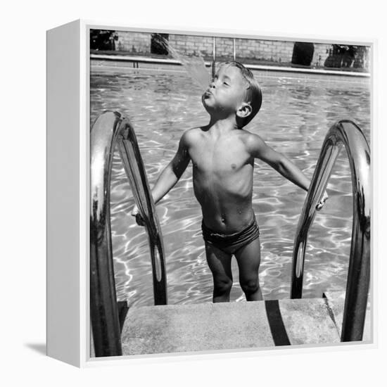 Duncan Richardson, 3-Year-Old Swimming Prodigy, Spouting Water Like a Whale, Town House Pool-Martha Holmes-Framed Premier Image Canvas