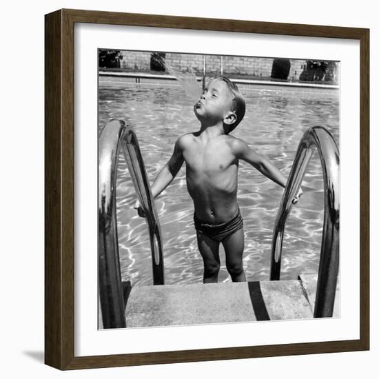 Duncan Richardson, 3-Year-Old Swimming Prodigy, Spouting Water Like a Whale, Town House Pool-Martha Holmes-Framed Photographic Print