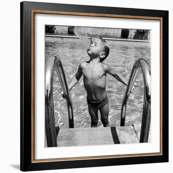 Duncan Richardson, 3-Year-Old Swimming Prodigy, Spouting Water Like a Whale, Town House Pool-Martha Holmes-Framed Photographic Print