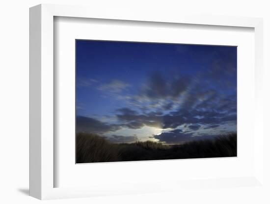 Dune Landscape with Full Moon, Night, Island Fehmarn, Schleswig-Holstein, Germany-Axel Schmies-Framed Photographic Print