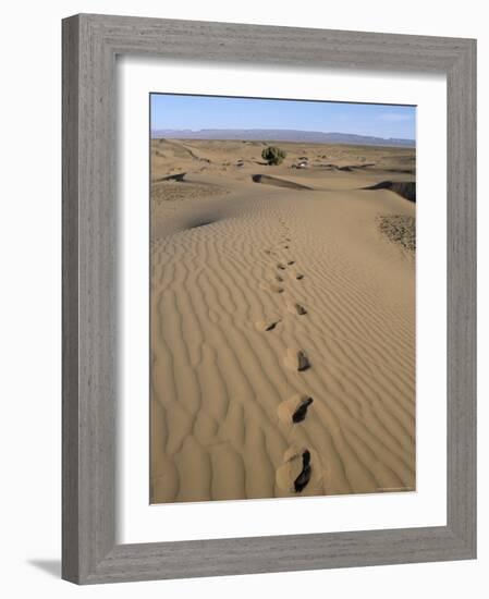 Dunes and Camp Under Tree in the Distance at Erg Al Hatin, Desert Trek, Draa Valley, Morocco-Jenny Pate-Framed Photographic Print