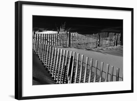 Dunes and Fences at Cape Henlopen State Park, on the Atlantic Coast in Delaware.-Jon Bilous-Framed Photographic Print