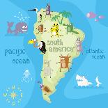 Concept Design Map of North American Continent with Animals Drawing in Funny Cartoon Style for Kids-Dunhill-Art Print