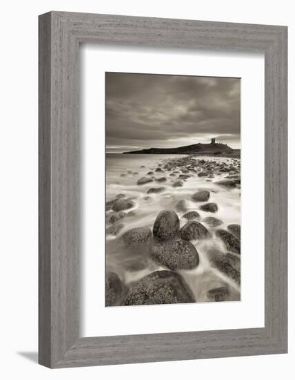 Dunstanburgh Castle at Dawn from Embleton Bay, Northumberland, England. Spring (April)-Adam Burton-Framed Photographic Print