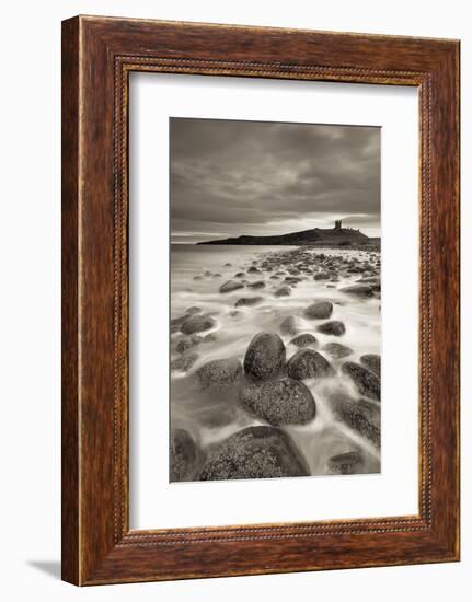 Dunstanburgh Castle at Dawn from Embleton Bay, Northumberland, England. Spring (April)-Adam Burton-Framed Photographic Print