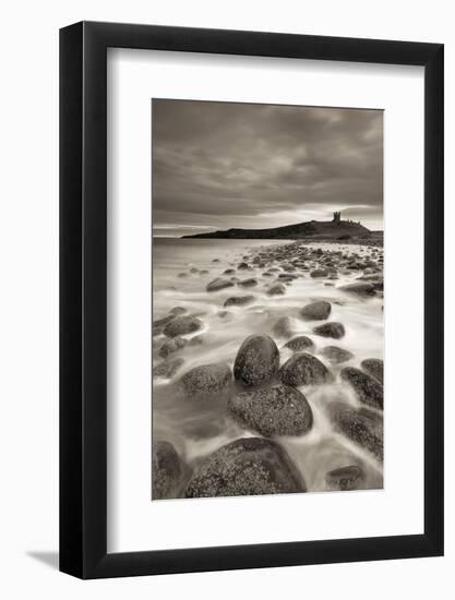 Dunstanburgh Castle at Dawn from Embleton Bay, Northumberland, England. Spring (April)-Adam Burton-Framed Photographic Print