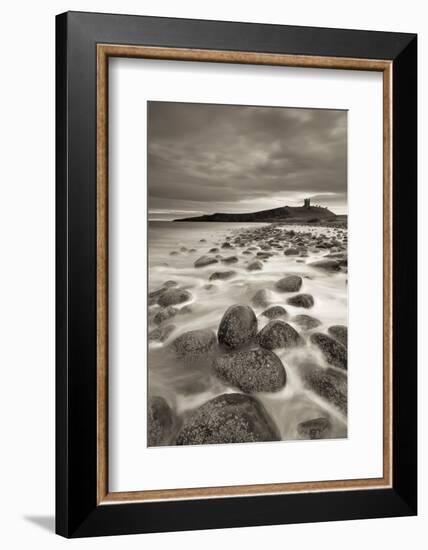 Dunstanburgh Castle at Dawn from Embleton Bay, Northumberland, England. Spring (April)-Adam Burton-Framed Photographic Print