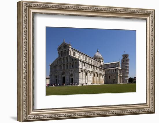 Duomo (Cathedral) with Leaning Tower Behind, Pisa, Tuscany, Italy, Europe-Simon Montgomery-Framed Photographic Print