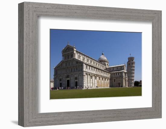 Duomo (Cathedral) with Leaning Tower Behind, Pisa, Tuscany, Italy, Europe-Simon Montgomery-Framed Photographic Print