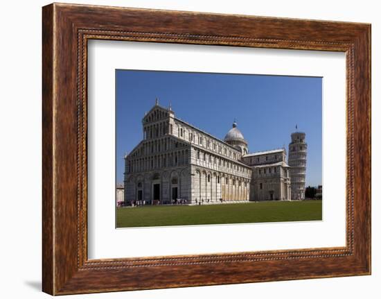 Duomo (Cathedral) with Leaning Tower Behind, Pisa, Tuscany, Italy, Europe-Simon Montgomery-Framed Photographic Print