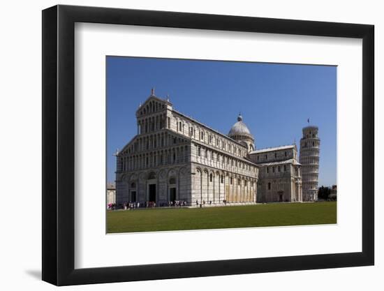 Duomo (Cathedral) with Leaning Tower Behind, Pisa, Tuscany, Italy, Europe-Simon Montgomery-Framed Photographic Print