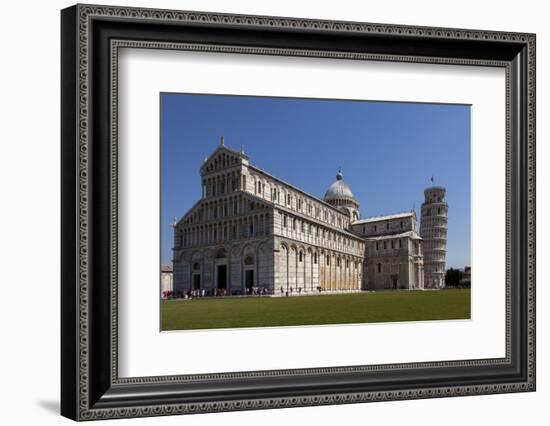 Duomo (Cathedral) with Leaning Tower Behind, Pisa, Tuscany, Italy, Europe-Simon Montgomery-Framed Photographic Print