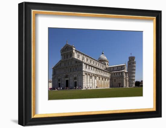 Duomo (Cathedral) with Leaning Tower Behind, Pisa, Tuscany, Italy, Europe-Simon Montgomery-Framed Photographic Print