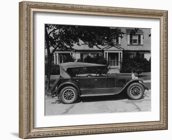 Dupont Automobile on Front of House, C.1919-30 (B/W Photo)-American Photographer-Framed Giclee Print