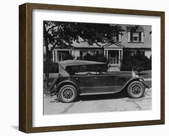 Dupont Automobile on Front of House, C.1919-30 (B/W Photo)-American Photographer-Framed Giclee Print