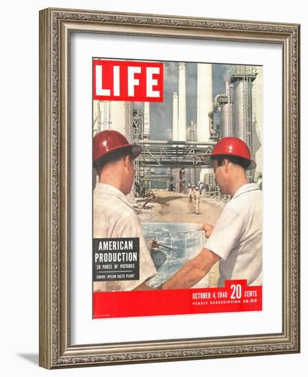 DuPont Nylon Salts Plant, Foremen John McLeod and Sam Mottice Checking Blueprints, October 4, 1948-J. R. Eyerman-Framed Photographic Print