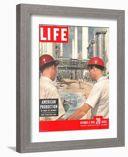 DuPont Nylon Salts Plant, Foremen John McLeod and Sam Mottice Checking Blueprints, October 4, 1948-J. R. Eyerman-Framed Photographic Print