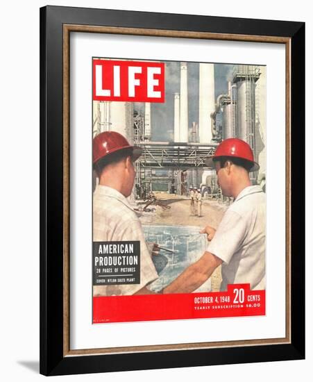 DuPont Nylon Salts Plant, Foremen John McLeod and Sam Mottice Checking Blueprints, October 4, 1948-J. R. Eyerman-Framed Photographic Print