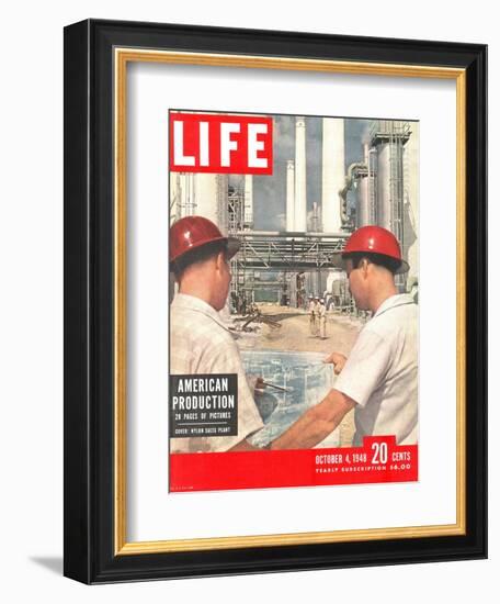 DuPont Nylon Salts Plant, Foremen John McLeod and Sam Mottice Checking Blueprints, October 4, 1948-J. R. Eyerman-Framed Photographic Print