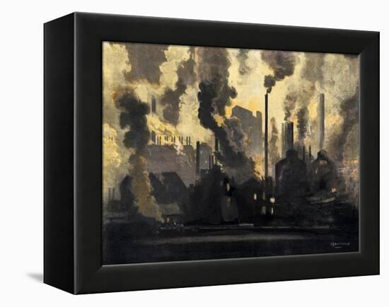 Duquesne Steel Factories at Night, Pittsburgh, Pennsylvania, c.1900-null-Framed Premier Image Canvas