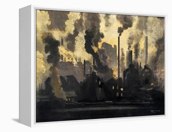 Duquesne Steel Factories at Night, Pittsburgh, Pennsylvania, c.1900-null-Framed Premier Image Canvas