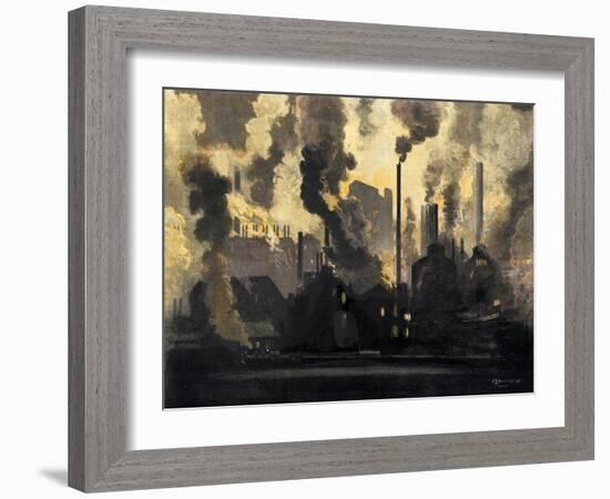 Duquesne Steel Factories at Night, Pittsburgh, Pennsylvania, c.1900-null-Framed Giclee Print