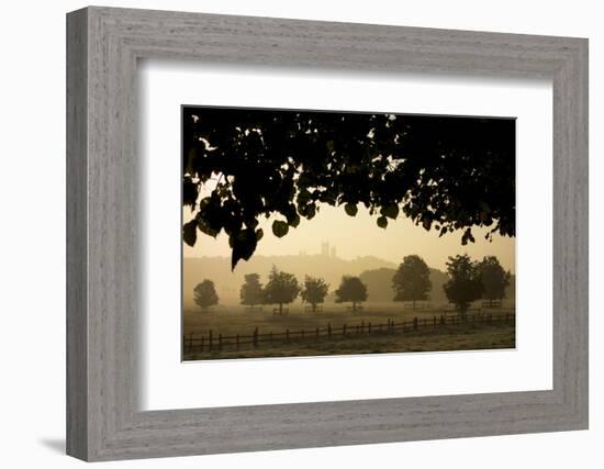 Durham Cathedral is seen through misty morning light-Charles Bowman-Framed Photographic Print