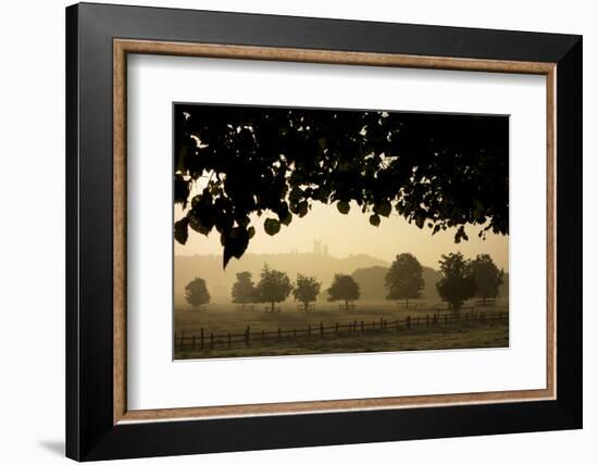 Durham Cathedral is seen through misty morning light-Charles Bowman-Framed Photographic Print