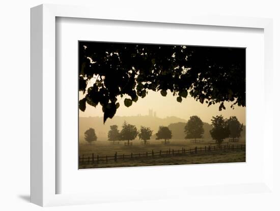 Durham Cathedral is seen through misty morning light-Charles Bowman-Framed Photographic Print