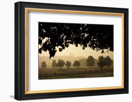 Durham Cathedral is seen through misty morning light-Charles Bowman-Framed Photographic Print