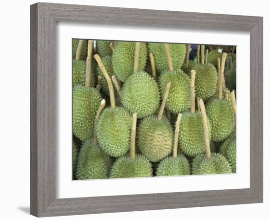 Durian Fruit Piled Up for Sale in Bangkok, Thailand, Southeast Asia, Asia-Charcrit Boonsom-Framed Photographic Print