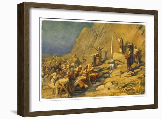 During the Exodus Moses Strikes a Rock and Obtains a Supply of Water for the Israelites-Robert Leinweber-Framed Art Print