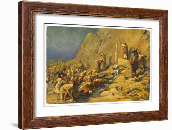 During the Exodus Moses Strikes a Rock and Obtains a Supply of Water for the Israelites-Robert Leinweber-Framed Art Print