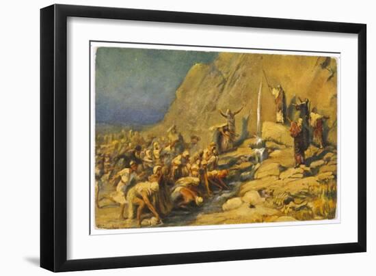 During the Exodus Moses Strikes a Rock and Obtains a Supply of Water for the Israelites-Robert Leinweber-Framed Art Print