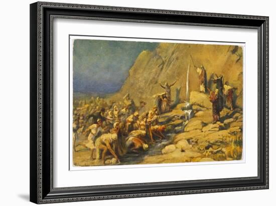 During the Exodus Moses Strikes a Rock and Obtains a Supply of Water for the Israelites-Robert Leinweber-Framed Art Print