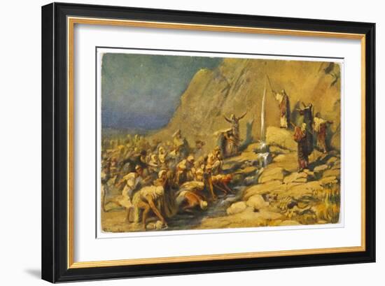 During the Exodus Moses Strikes a Rock and Obtains a Supply of Water for the Israelites-Robert Leinweber-Framed Art Print