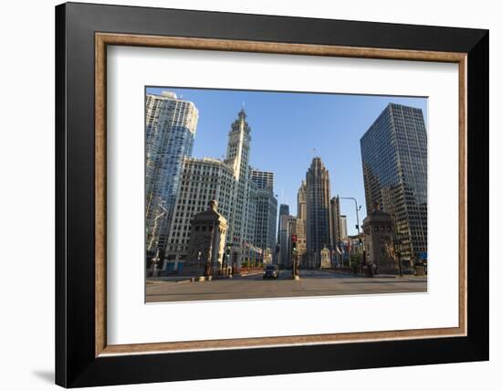 Dusable Bridge Looking Up North Michigan Avenue, Chicago, Illinois, USA-Amanda Hall-Framed Photographic Print