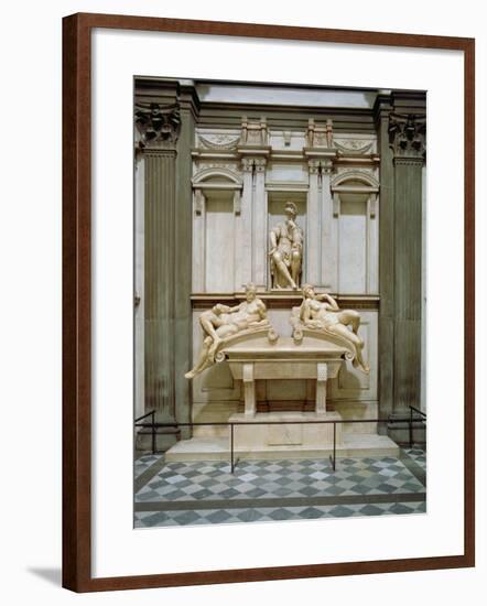 Dusk and Dawn from the Tomb of Lorenzo De Medici, Designed 1521, Carved 1524-34-Michelangelo Buonarroti-Framed Giclee Print