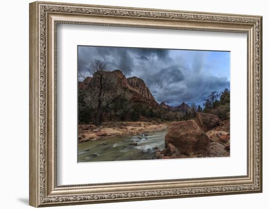 Dusk Beside the Virgin River under a Threatening Sky in Winter-Eleanor-Framed Photographic Print