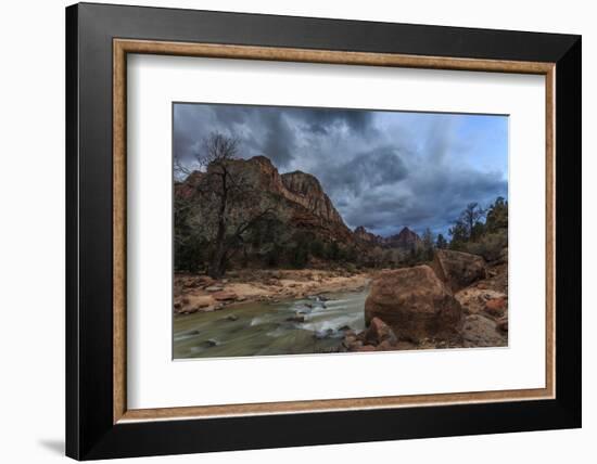 Dusk Beside the Virgin River under a Threatening Sky in Winter-Eleanor-Framed Photographic Print